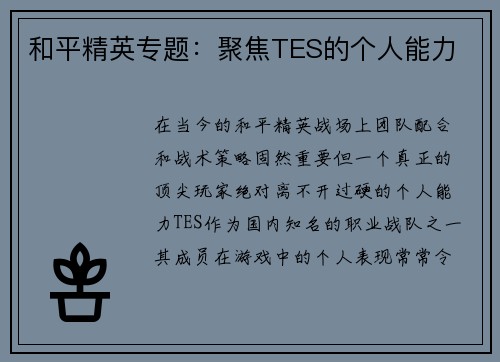 和平精英专题：聚焦TES的个人能力
